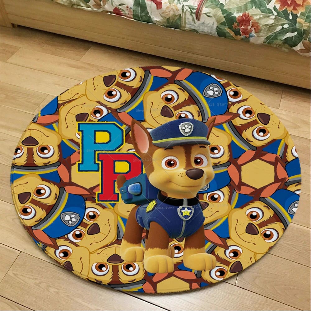 Tapis de sol rond Bleu Pat’Patrouille antidérapant en flanelle